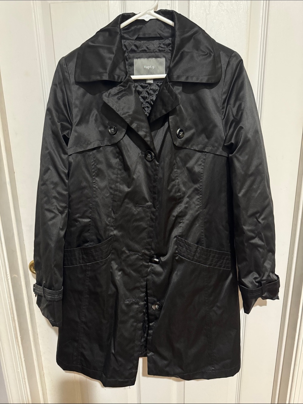 Apt. 9 Black Women's Trench Coat with Button-Front